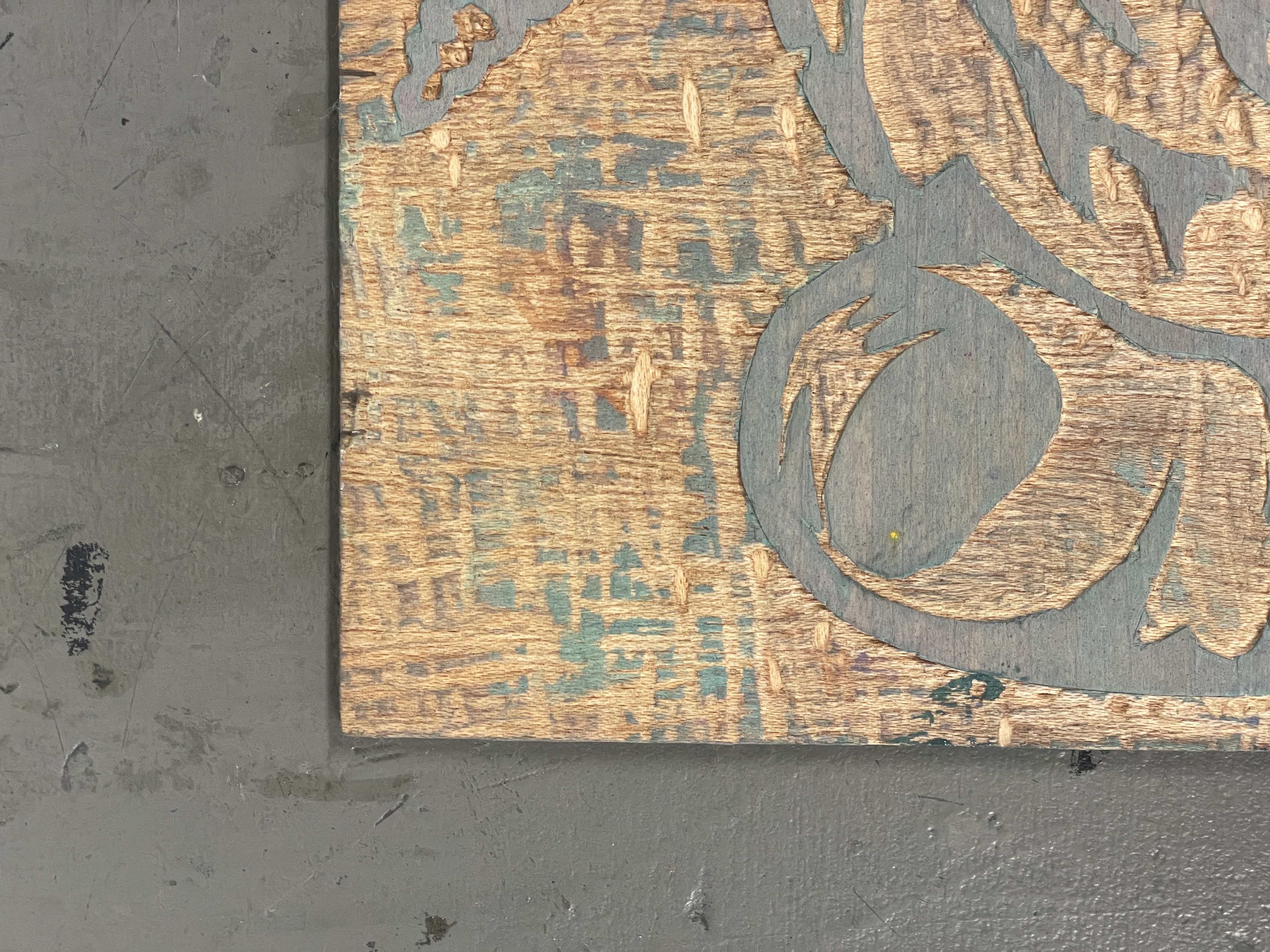 Wooden printing block. Ridgid but porous. This was used with ink to print in place of a rubber block traditionally used.<br>Program: Craft and Design (Industrial Design) 