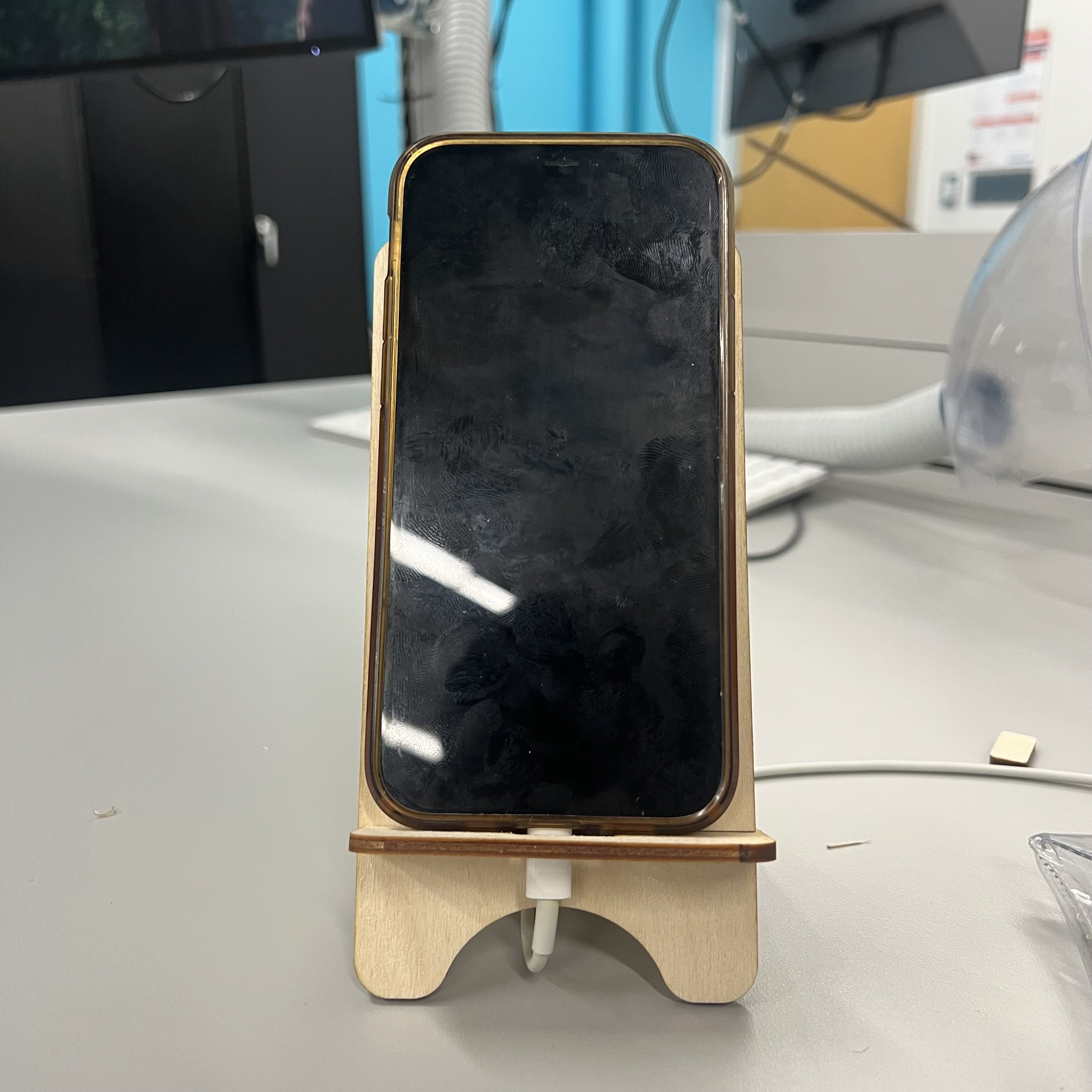 Final phone stand with charging cable