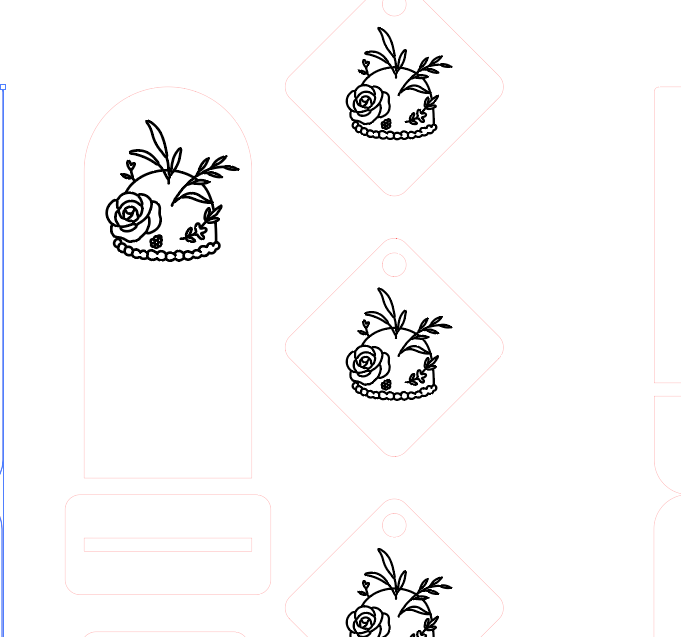 In the extra space I added some cuts for small branding elements like table stands and keychains.